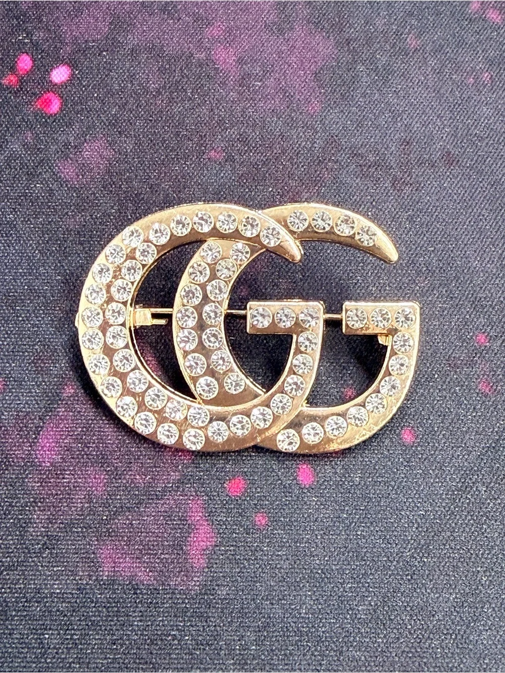 Fashion Jewelry Gold-Tone Crystal Double G Brooch